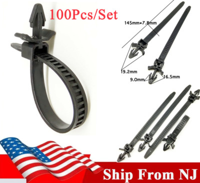 100X Nylon Releasable Car Push Zip Strap Cable Wire Mount Wrap Tie Fastener Clip