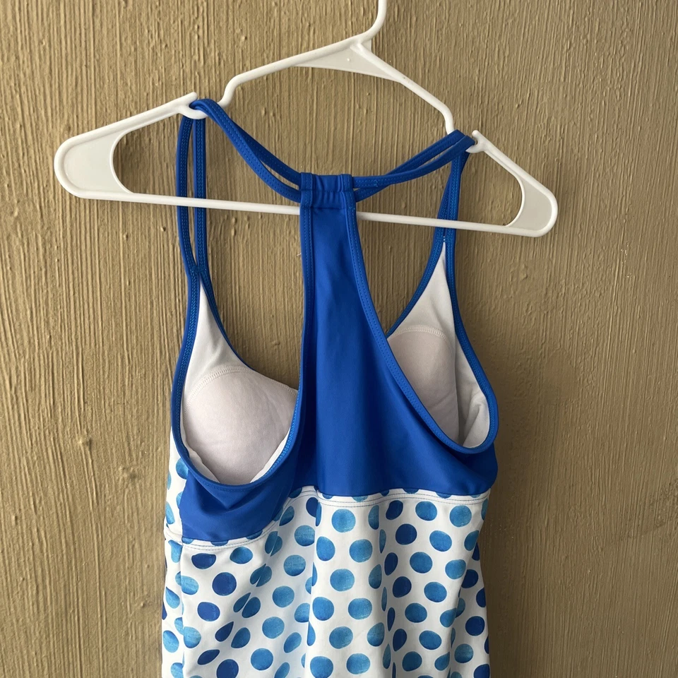 Лайм Ricki танкини плавать верхний размер L белый синий точек с подкладкой racerback купальник - Изображение 4 из 4