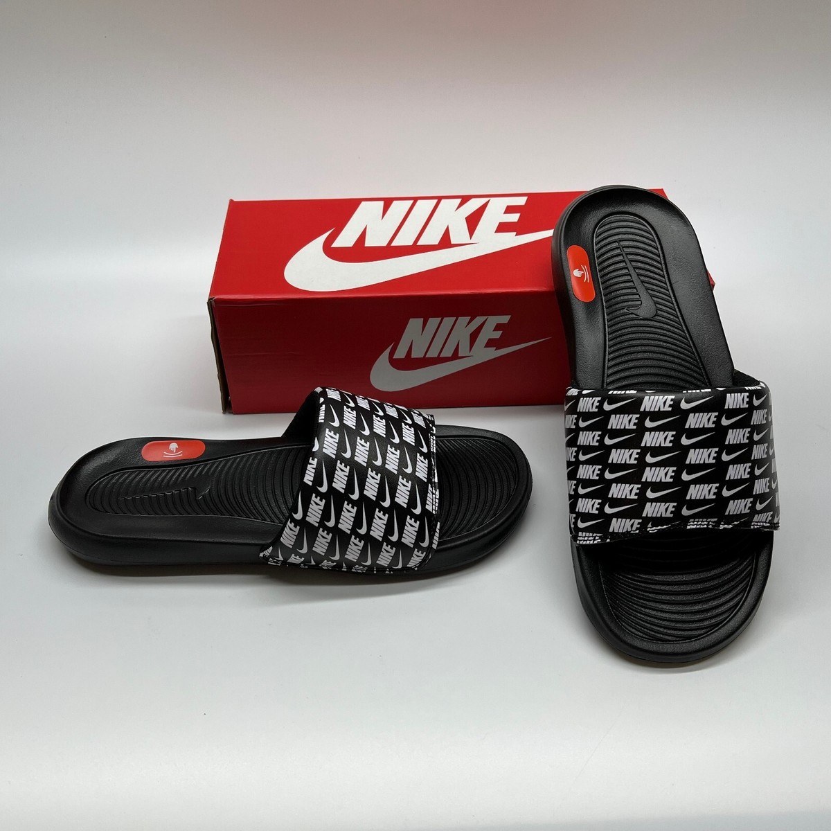 Nike Victori One Slide Print CN9678 006 Logo Black Slides Sandals