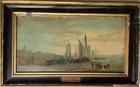 19thC Barbizon School Animated Seascape Boat Fishing Beach CICERI Oil on Panel