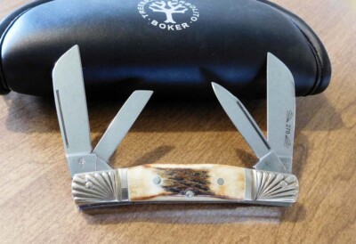 BOKER New Double Tree Genuine Stag Handle 4 Blade Congress Knife/Knives