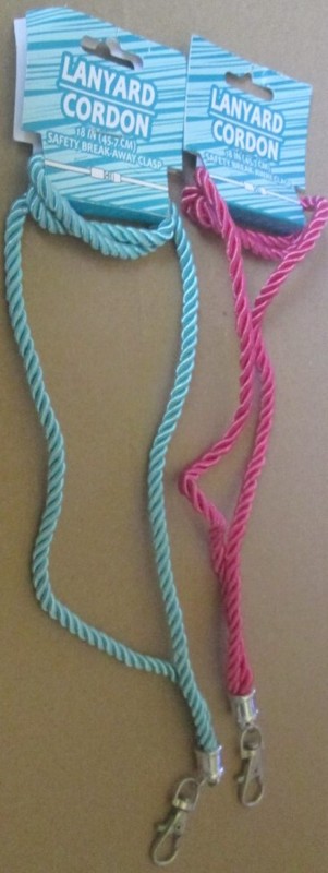 Lot of 2 LANYARD CORDON pink & green twisted cord Break Away Clasp 18"