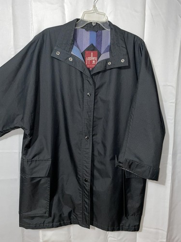 Vintage J. Gallery Women's Medium Black Raincoat Flannel Lined Relaxed Fit - Picture 5 of 21