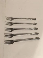 Homestead Oneida Simeon L & George H Rogers Stainless Cocktail Shrimp Forks X5