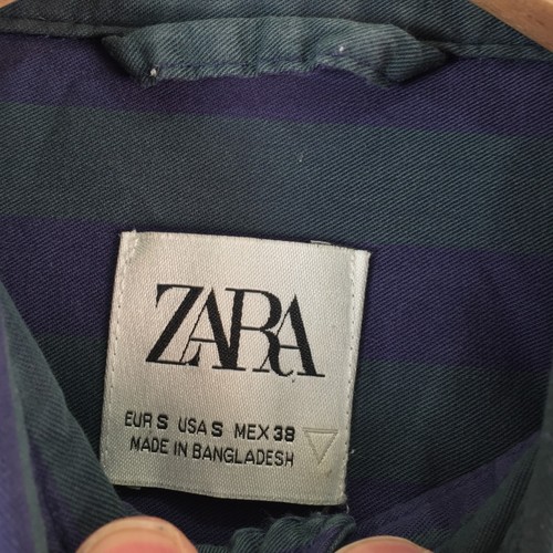 Zara mens button up shirt size S relaxed fit blue green striped long sleev112657 - Picture 3 of 9
