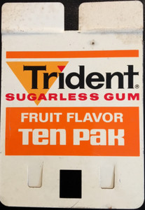 Metal Trident Ten Pak Sugarless Gum Fruit Flavor Rack Sign 1970-1980.