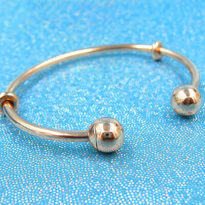 New 100% Authentic 925 Sterling Silver Rose Open Bangle with Logo Caps  Bracelet