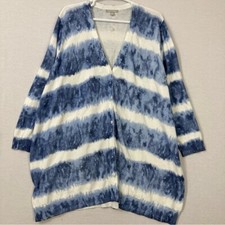 Woman Within Blue White Stretch Longline Button Cardigan size 3X