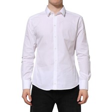 DOLCE & GABBANA Shirt White Cotton Long Sleeves GOLD Formal 44/US17.5/3XL 500usd