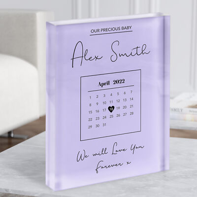 Edler Baby Fälligkeitsdatum besonderes Datum Kalender Denkmal lila Acrylblock
