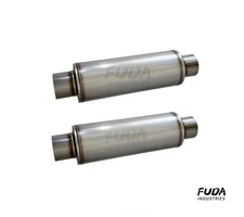 Two 3"Inlet/Outlet High performance Hi-Flow Exhaust Muffler 5" Round Body SS