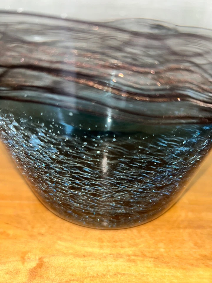 Jarrón negro roscado de cobre MCM Lg - vidrio artístico de Murano 11” aventurina soplado a mano Foto 2 de 4