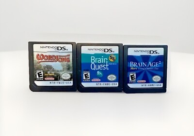 Nintendo DS 3 game bundle, cartridge only Brain Quest BrainAge2 Wordjong WORKING