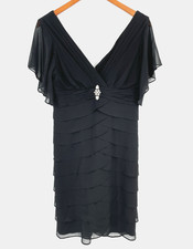 Scarlett Nite Womens 8 Black Cocktail Dress Crepe Layered Rhinestone Pin