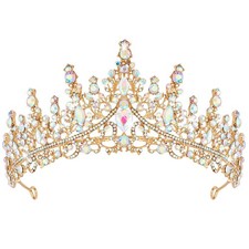 COCIDE Gold Tiara and Crown for Women Crystal Queen Gold Aurora Borealis