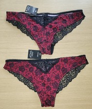 BNWT 2 x GEORGE Floral LACE TRIM Thong SIZE 10 BLACK RED