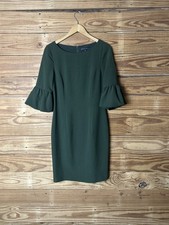 Antonio Milani Olive Green Sheath Dress Three-Quarter Sleeves Ruffled Women’s 4
