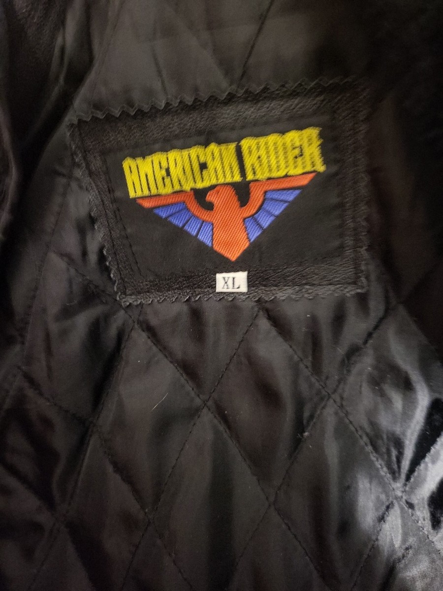 American Rider Jacket Mens XL Black Leather Motorcycle Embossed