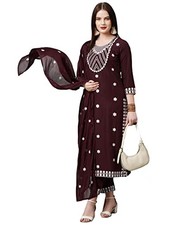 GoSriKi Women's Cotton Blend Embroidered Straight Kurta with Pant  With Dupatta