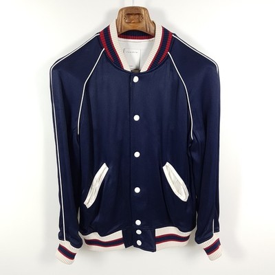 Sandro Jacke Herren M Blau Rot Beige Viskose Varsity Jacket College Blouson