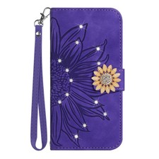 Wallet Flip Case For Various Phone Girl Diamond Sunflower Card Stand Cover Strap