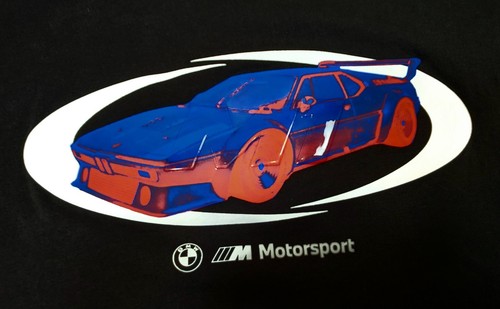 BMW Motorsport Stacked Lux Logo Mens Medium T-shirt Black w/ Red, Blue & White - Picture 2 of 8