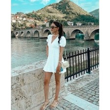 Zara White Tiered Lace Mini Dress Size Small