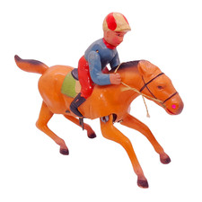 X-Rare Vintage 1940  s Horse Racing Jockey Wind-Up Celluloid Toy Japan