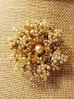 Miriam Haskell Brooch Signed  Faux Pearl w Gold Fill 1 7/8"