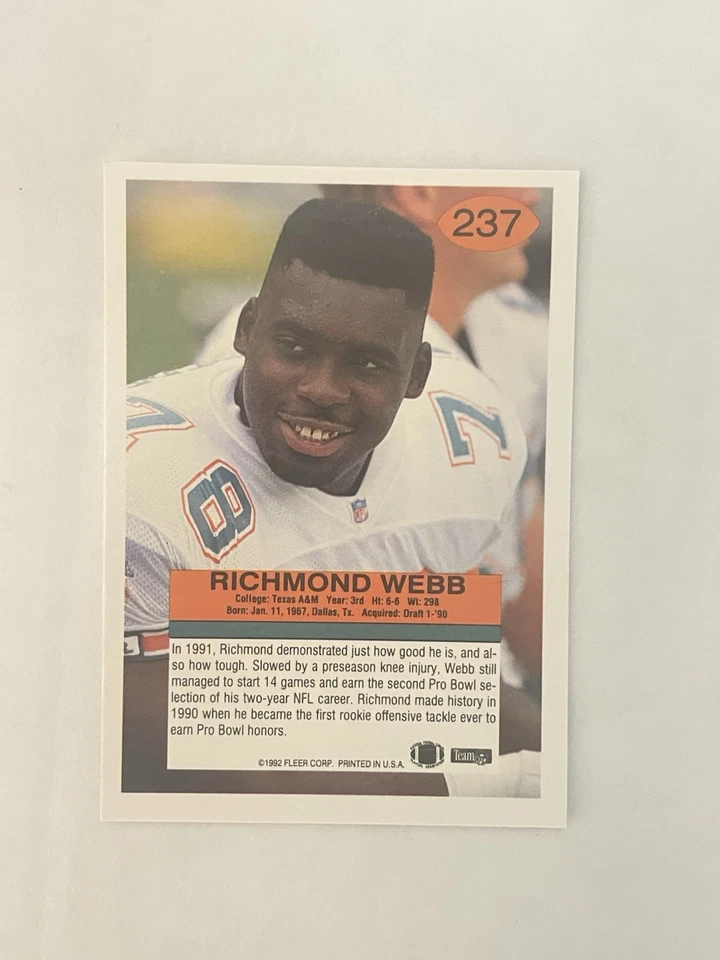 1992 Fleer #237 Richmond Webb - Image 2 of 2