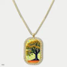 Stunning Colorful Tree of Life Pendant Necklace Chain Picture Dog Tag Chain Gift