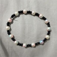 Black & White Round Beaded Bracelet with Whit...