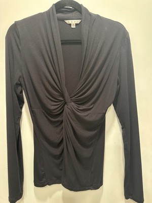 Cabi Top Womens Small  Black  Cinema Taffeta Opera Collar Twist Front  Witchy