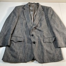 Circle S Western Blazer 46R Grey Herringbone Wool Silk Blend Sport Coat