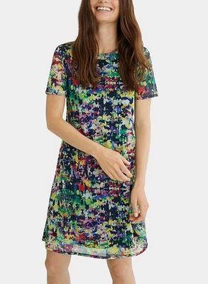 Desigual Damen Kleid Mesh ANN Bunt Abstrakt Print Stretch Kurzarm XS 34 - Bild 1 von 4