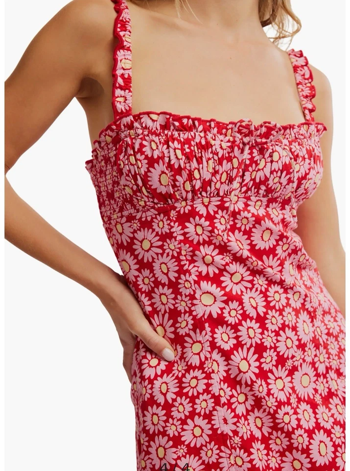 Платье Free People Lucinda Midi помидорное красное ромашковое размер XS никогда не носилось - Изображение 3 из 4