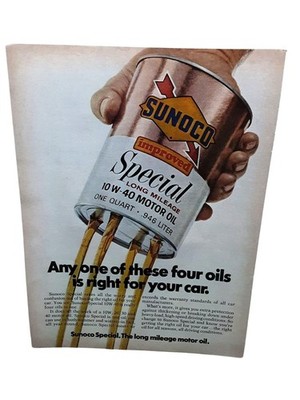 1972 Sunoco Motor Oil Special Print Ad Gas Station Garage Service Can Art