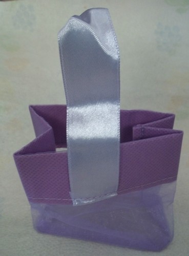 2 bolsos de mano pequeños de lavanda púrpura organza joyería 3x2x3" de regalo arco y mango satén - Imagen 3 de 4