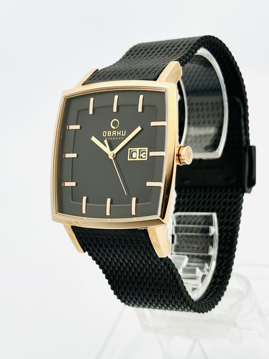 Obaku Denmark V134GVBMB Men's Rose-Gold Black Mesh Stainless