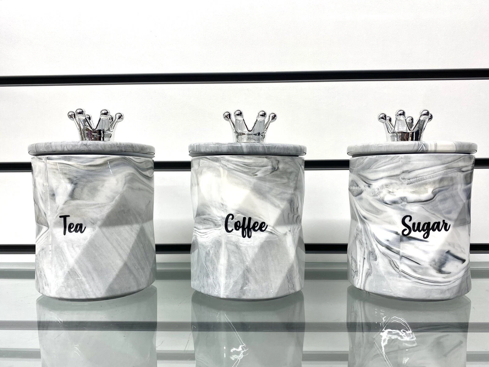 Tea Coffee Sugar Jar Grey Marble Storage Set Ceramic Air Tight Canisters
Opens in a new window or ta