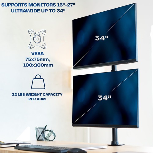 STAND-V002R Support de Bureau Double écran avec réglage de la Hauteur et plaq... - Afbeelding 4 van 9