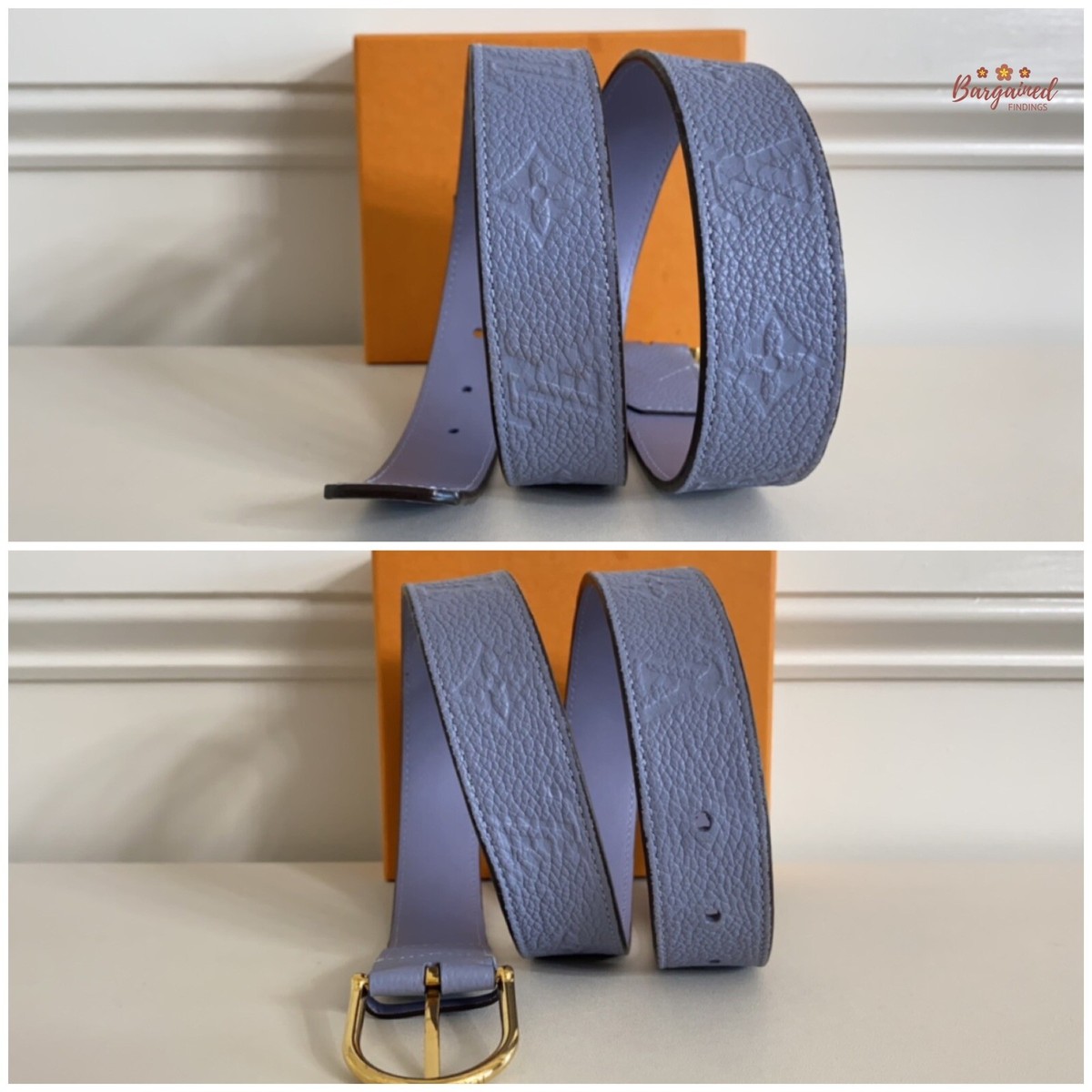 Louis Vuitton Empreinte navy blue belt. Louis Vuitton Black & Blue Monogram Reversible Belt – Savonches main image 3