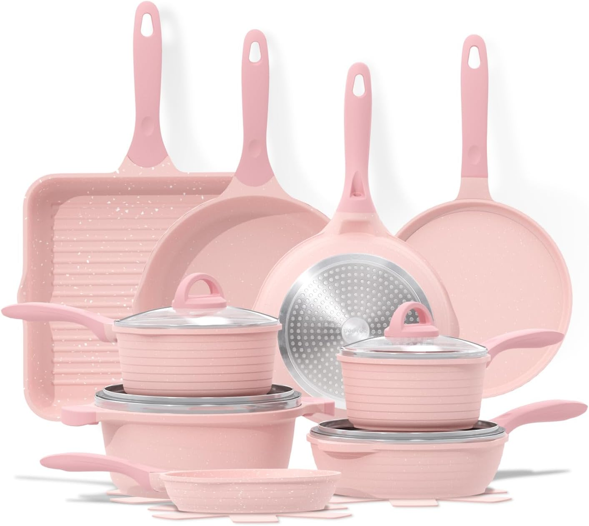 Pink Pots and Pans Set Nonstick 23Pcs, Healthy Kitchen Cookware