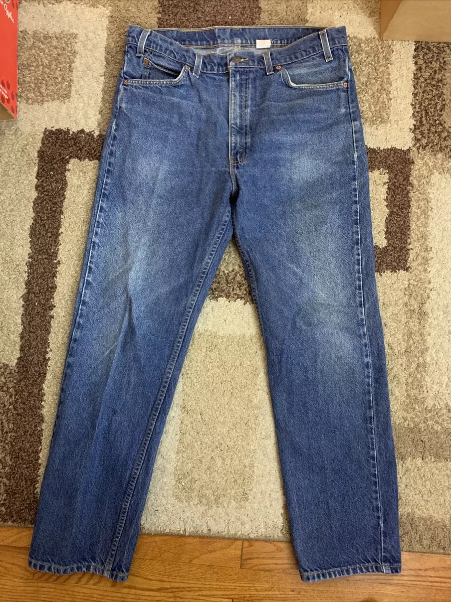 Vintage LEVIS 80s 20505 0217 ORANGE TAB 505 Indigo Denim JEANS 38x32 Retro AA109