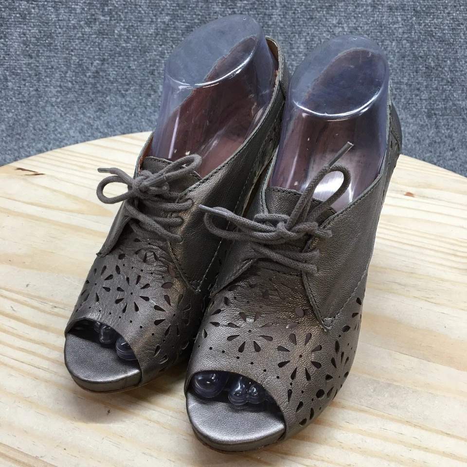 Zapatos de tacón Lucky Brand para mujer 7,5 B peonía gris con cordones informales cómodos punta abierta Foto 3 de 4