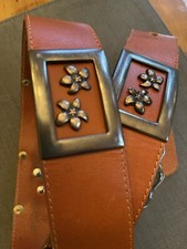 PATRICIA GREEN DETAILS Brown Leather Metal flower Belt Size M 27-30 inch