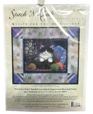 Kitty In Yarn Basket Vtg Stitch and Quilt Embellished Cross Stitch  Quilt Kit
