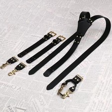 US Suspenders for Men, Y Design Leather Suspenders Adjustable Straps Metal Hooks