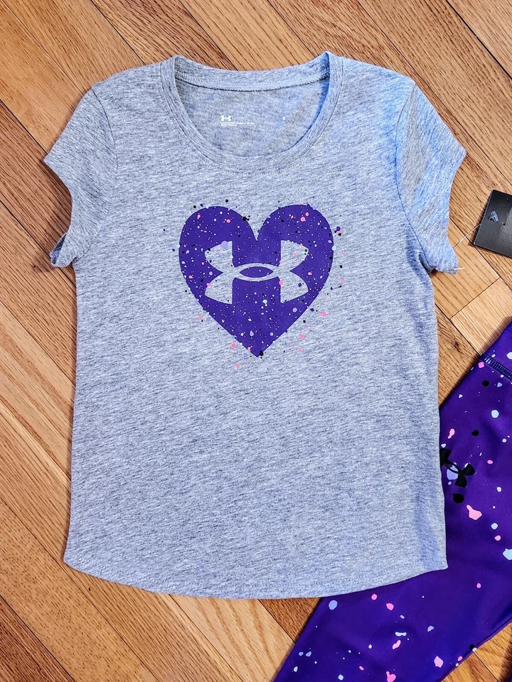 NEW Under Armour Little Girl Heart Tee & Full-length Legging Set, Purple (sz 4) - Image 2 of 4