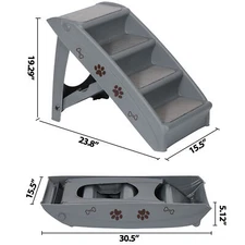 Pet Stairs 4 Steps Design Cat or Dog Steps Ramp for Couch Bed Truck SUV Car Grey